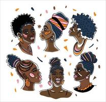 comunità nera un gruppo di donne africane così belle, i diritti umani, combattono il razzismo. line art, stile minimalista. illustrazione del mese di storia nera. vettore