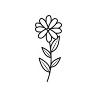 fiore carino con icona di stile linea ramo e foglie vettore