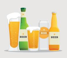 set di icone vettoriali di birra vetro, bottiglie di birra impostate con etichetta su sfondo bianco