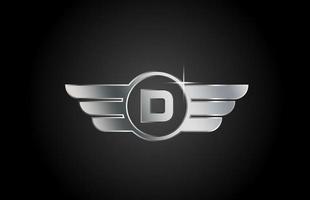 d icona del logo della lettera dell'alfabeto per affari e società con design delle ali vettore