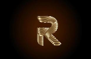 r icona del logo della lettera dell'alfabeto giallo per l'azienda. design della linea dorata metallica per un'identità di lusso vettore