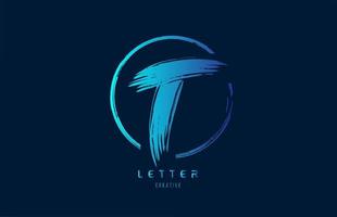 Mano blu pennello grunge lettera t logo icona con cerchio. design dell'alfabeto per un design aziendale vettore