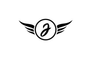bianco e nero j ala ali alfabeto lettera logo icona con cerchio per il design e il business dell'azienda vettore