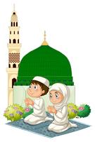 Due bambini musulmani che pregano alla moschea vettore