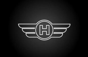 icona del logo della lettera dell'alfabeto h per affari e società con design dell'ala della linea in bianco e nero vettore