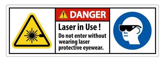 Avvertenza di pericolo etichetta di sicurezza PPE, laser in uso non entrare senza indossare occhiali protettivi laser vettore