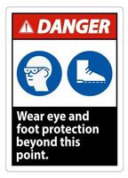 segnale di pericolo indossare una protezione per occhi e piedi oltre questo punto con simboli ppe vettore
