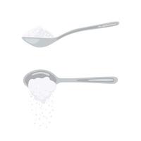 cucchiaio di zucchero pieno di cristalli di polvere di sale o set di illustrazioni vettoriali di zucchero.