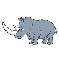 personaggio animale divertente rinoceronte in stile cartone animato. illustrazione per bambini. vettore