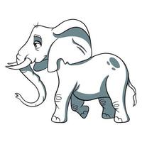 personaggio animale divertente elefante in stile linea. illustrazione per bambini. vettore