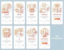 modello di vettore della schermata della pagina dell'app mobile onboarding dello sviluppo dell'applicazione