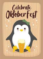 pinguino cartone animato simpatici animali festival della birra di ottobre vettore