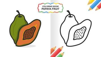libro da colorare disegnato a mano di frutta di papaia per l'apprendimento. colore piatto pronto per la stampa vettore