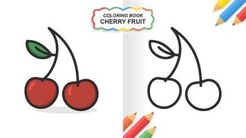 libro da colorare disegnato a mano di frutta ciliegia per l'apprendimento. colore piatto pronto per la stampa vettore