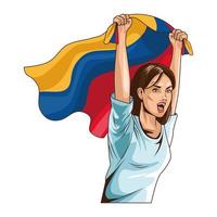 donna colombiana con bandiera vettore