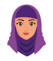 testa di donna musulmana viola vettore