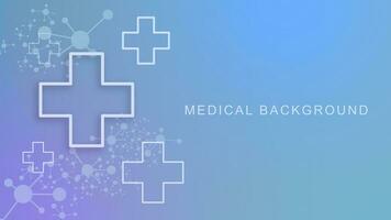 medico attraversare con molecolare struttura su blu sfondo. innovazione medicinale, Salute cura, medico e scienza design concetto. vettore illustrazione.