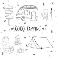 campeggio mano disegnato scarabocchio vettore illustrazione. campeggio concetto.