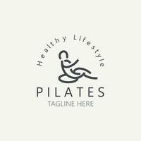 astratto pilates logo, yoga identità corpo equilibrio vettore monoline design modello. benessere stile di vita