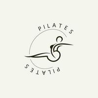 astratto pilates logo, yoga identità corpo equilibrio vettore monoline design modello. benessere stile di vita