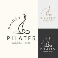 astratto pilates logo, yoga identità corpo equilibrio vettore monoline design modello. benessere stile di vita