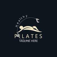 astratto pilates logo, yoga identità corpo equilibrio vettore monoline design modello. benessere stile di vita