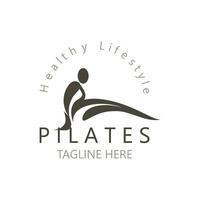 astratto pilates logo, yoga identità corpo equilibrio vettore monoline design modello. benessere stile di vita