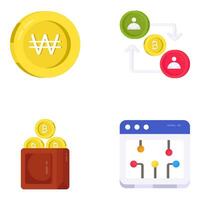 imballare di digitale moneta piatto icone vettore