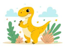 carino dinosauro tirannosauro piatto illustrazione di un' allegro su storico carattere. vettore