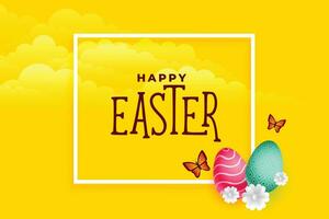 giallo Pasqua carta con uova farfalla e fiori vettore