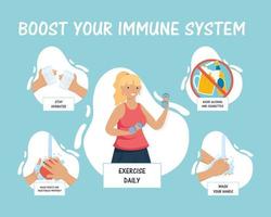 potenzia il tuo sistema immunitario con le donne che sollevano manubri e raccomandazioni vettore