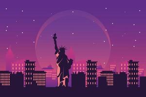 silhouette di architettura di new york city alla scena notturna vettore