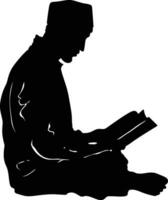 ai generato silhouette di un' musulmano uomo lettura il Corano nel nero colore solo vettore