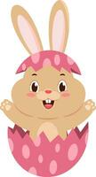 sorpresa carino coniglietto coniglio cartone animato personaggio su di un uovo guscio. vettore illustrazione piatto design