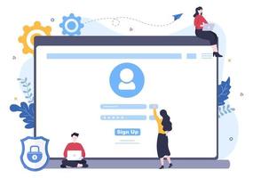 registrazione online o registrati accedi per l'account sull'app per smartphone. interfaccia utente con applicazione mobile password sicura, per interfaccia utente, banner web, accesso. illustrazione vettoriale di persone dei cartoni animati