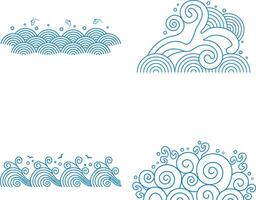 Cinese tradizionale onda impostare. ornamento mare, oceano acqua. isolato su bianca sfondo vettore