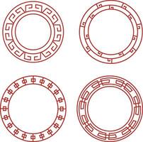 rosso Cinese cerchio telaio icone. orientale stile. isolato vettore