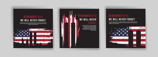 modello di post sui social media per commemorare gli attacchi dell'11 settembre. vettore