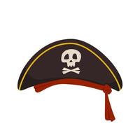 cappello a tre punte pirata con teschio e ossa incrociate. copricapo festivo per mascherata, carnevale o vacanza vettore