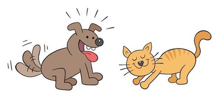 cartone animato felice cane e gatto amicizia, illustrazione vettoriale