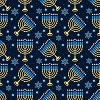 felice motivo di hanukkah con menorah, candele tradizionali senza soluzione di continuità. vettore