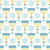 felice motivo di hanukkah con menorah, candele tradizionali senza soluzione di continuità. vettore