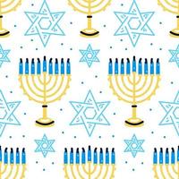 felice motivo di hanukkah con menorah, candele tradizionali senza soluzione di continuità. vettore