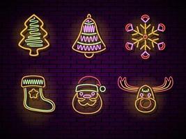 set di oggetti natalizi con effetto luce al neon vettore