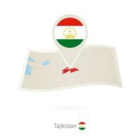 piegato carta carta geografica di tagikistan con bandiera perno di tagikistan. vettore