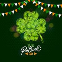 santo patricks giorno design con trifoglio e bandiera su verde trifoglio modello sfondo. irlandesi birra Festival celebrazione vacanza illustrazione per saluto carta, festa invito o promo striscione. vettore