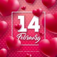 contento san valentino giorno design con cuore e febbraio 14 tipografia lettera su rosso modello sfondo. vettore amore, nozze e romantico San Valentino tema illustrazione per volantino, saluto carta, bandiera