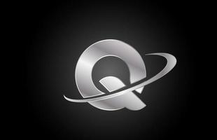 q icona del logo della lettera dell'alfabeto in metallo per l'azienda con design swoosh vettore