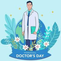 vettore mondo medici giorno vettore illustrazione per saluto carta o sfondo con medico attrezzatura Immagine.