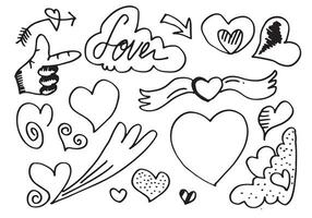 cuori di doodle, illustrazione disegnata a mano del cuore di amore collection.vector. vettore